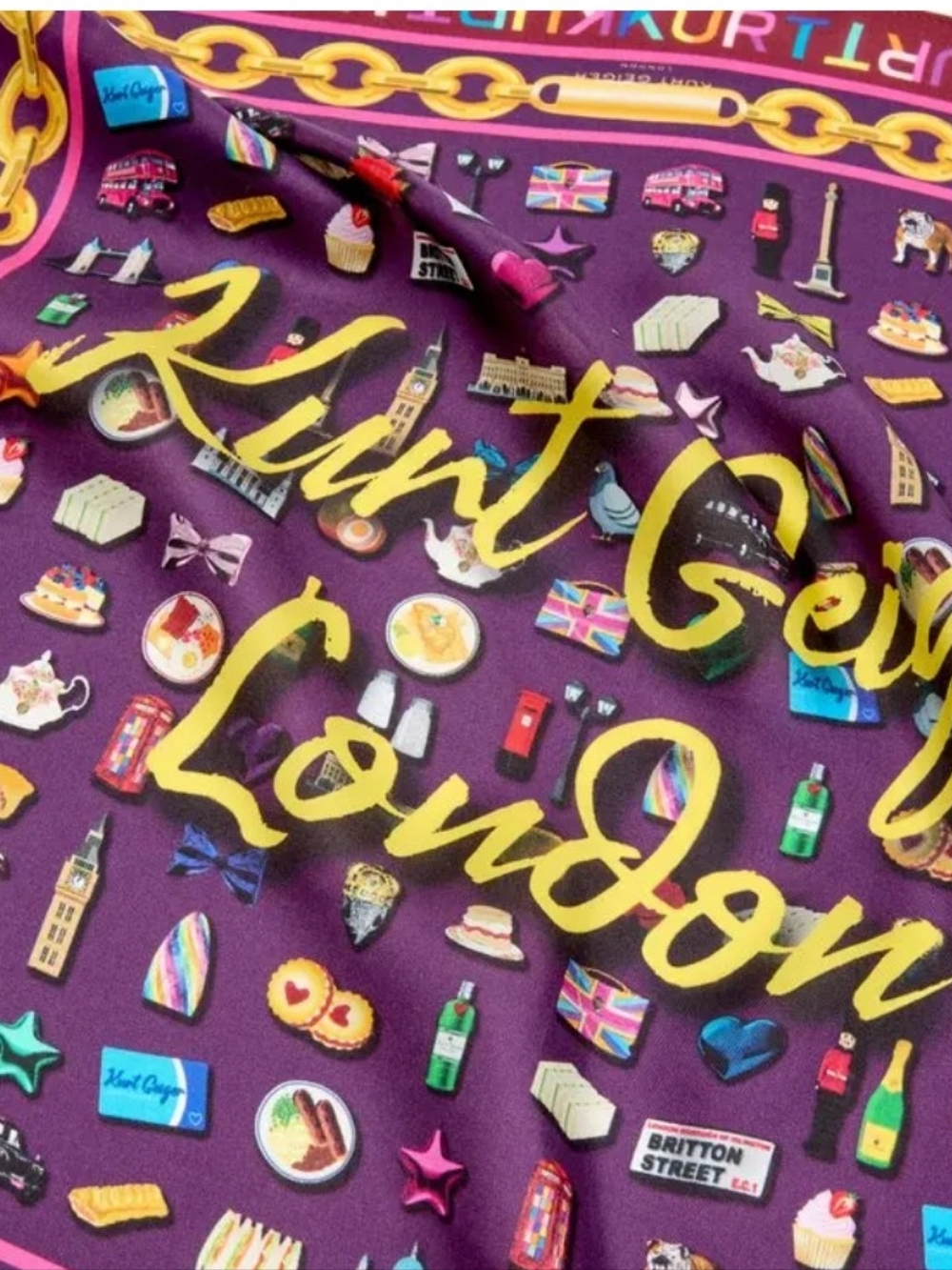 Kurt Geiger London Icons Silk Scarf Silk Scarf in Purple & Yellow Like New